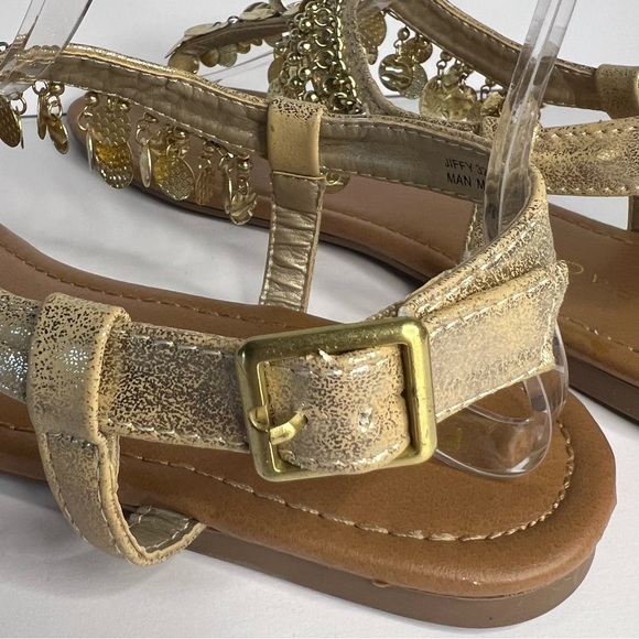 Rampage Jiffy Gold‎ Metal Charm Flat Sandal Thong Toe ankle strap Women's 9.5 - Picture 10 of 13